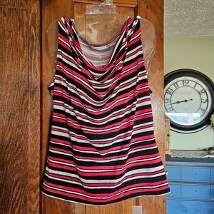 NWT Calvin Klein Size XL SLVLS Striped Blouse XL, White/Red/Black Career Layer